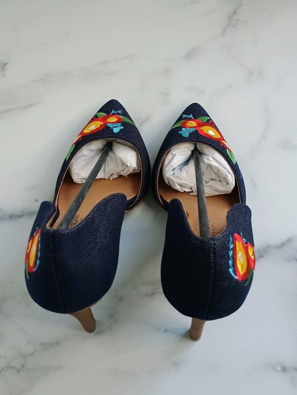 Christian Siriano Dark Denim Embroidered Pointed-Toe d'Orsay Pumps - Picture 9 of 14